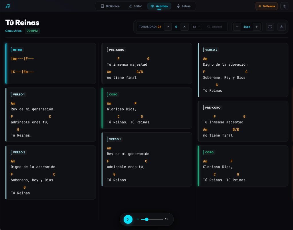 Chord-Live App Interface — Acordes y Letras