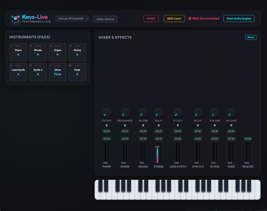 Keys-Live App Interface — Performance Hub MIDI