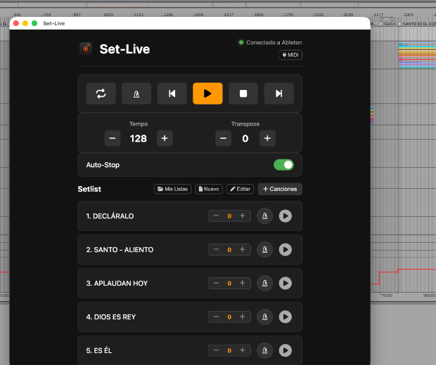 Set-Live App Interface — Control de Ableton Live